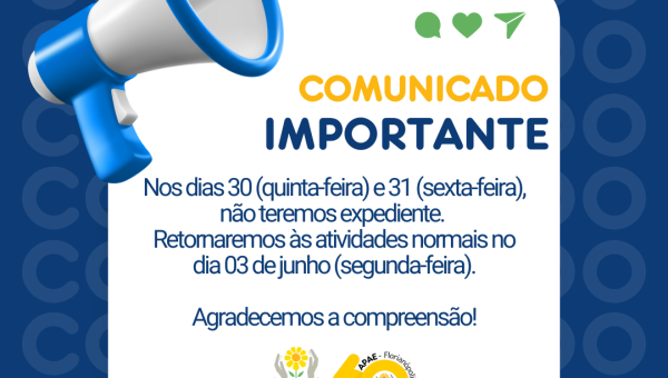 Comunicado APAE - Feriado Corpus Christi